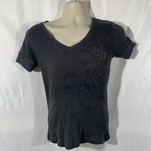 Harley Davidson Gray Women's V Neck Short Sleeve Shirt Sz Large Fairbanks Alaska